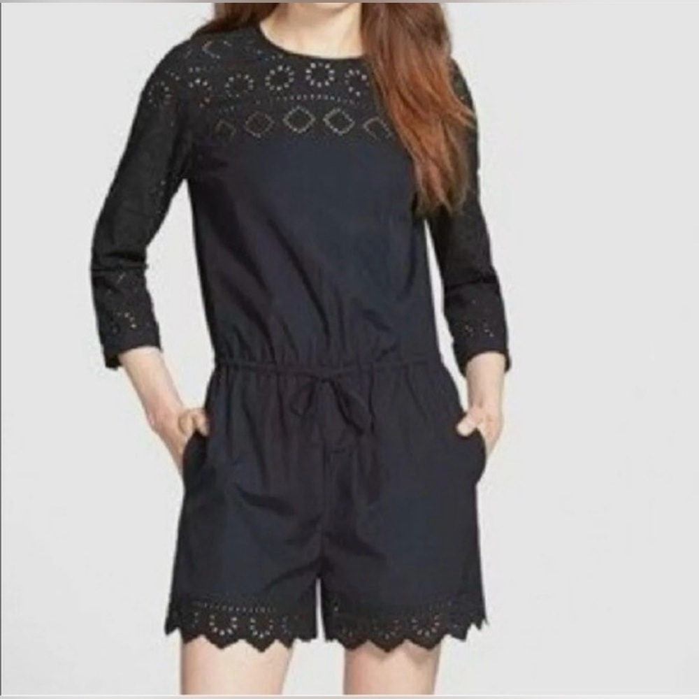Madewell Black Embroidered Eyelet Bistro Black Jumpsuit Romper